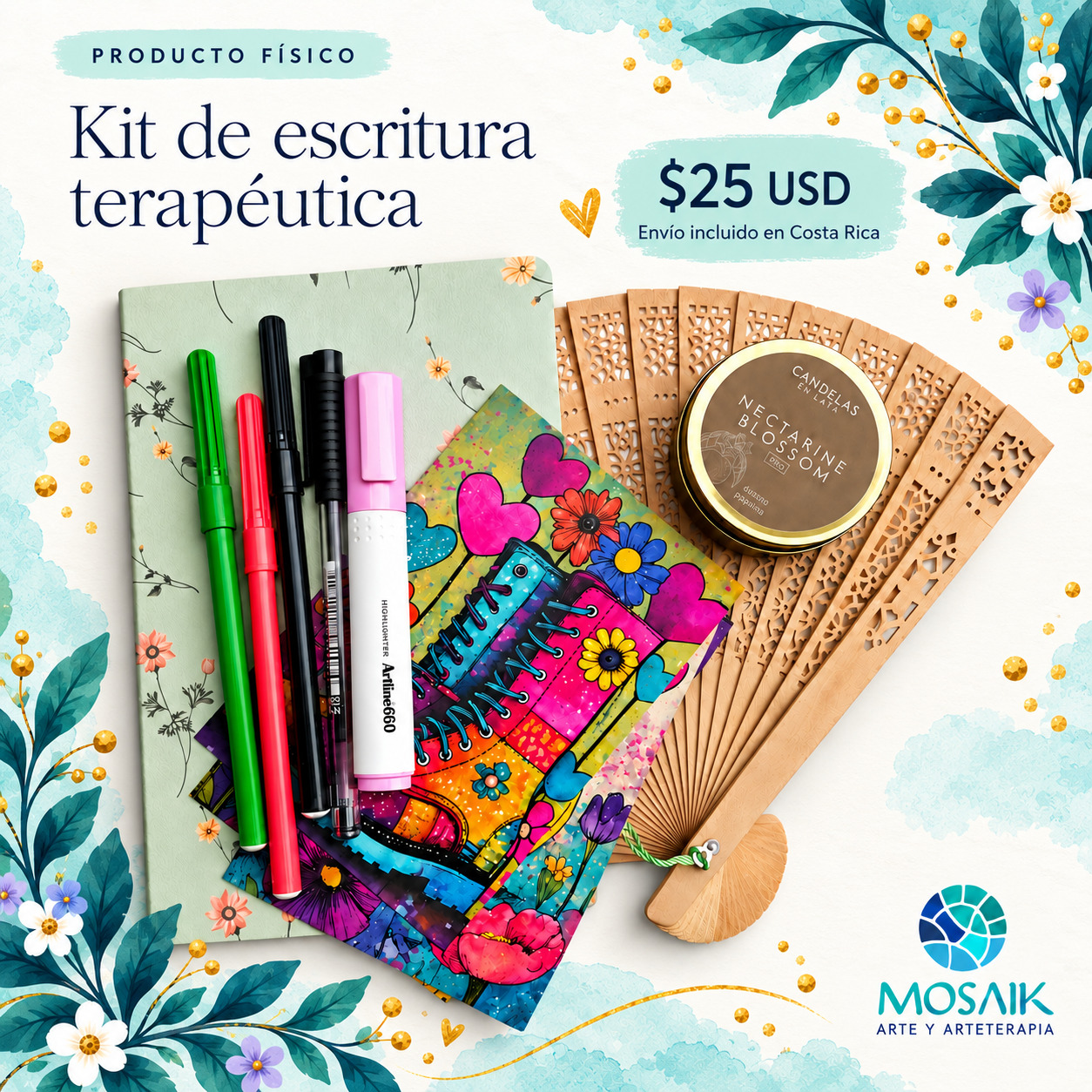 Kit de escritura terapéutica MOSAIK con libreta y materiales creativos
