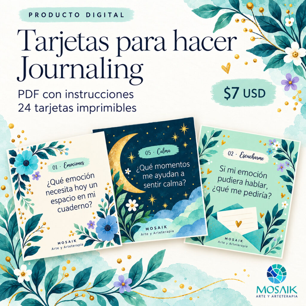 Tarjetas de journaling MOSAIK PDF con 24 preguntas imprimibles